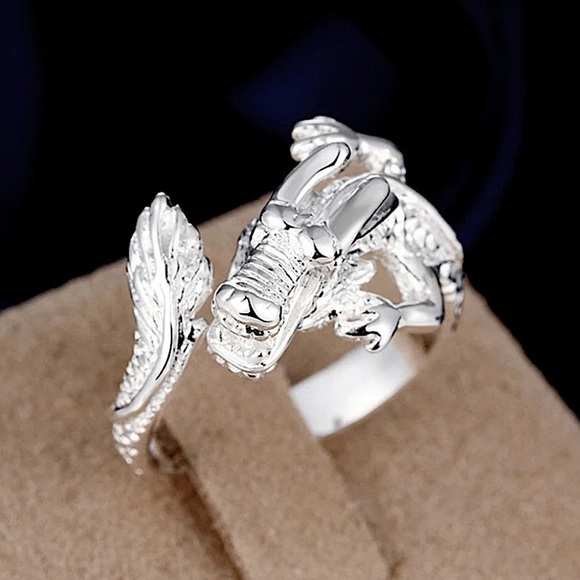STERLING SILVER DRAGON VIKING RING - Picture 1 of 1